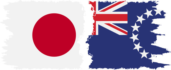 Cook Islands and Japan grunge flags connection vector
