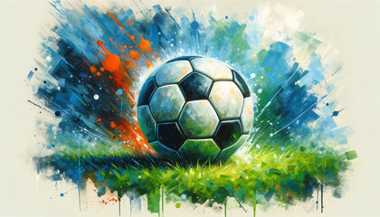 soccer ball resting on a vibrant, lush green grass field