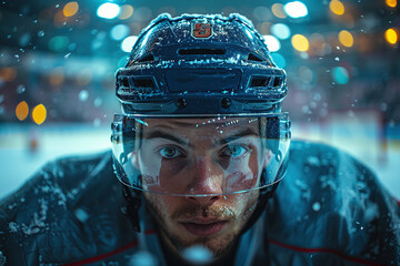 Ice hockey player close-up.