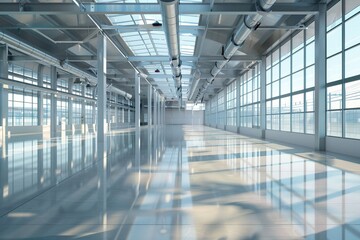 Obraz premium A modern logistics facility building with glass hall. 
