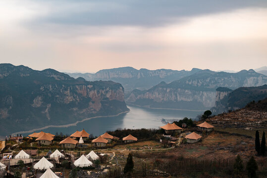 sunset in the valley of wujiang river