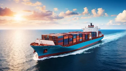 Deurstickers Freight Forwarding Service Container ship or cargo © Prinxe