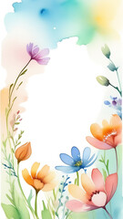 Postcard with flowers with free space. Watercolor spring flowers	