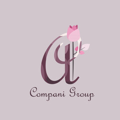 Letter A and rose flower logo icon design template element