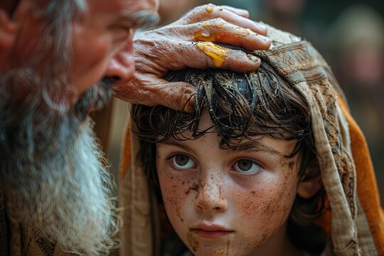 Samuel anointed David with the oil. Bible story.