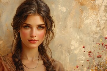 Illustration of young beautiful biblical woman. - obrazy, fototapety, plakaty