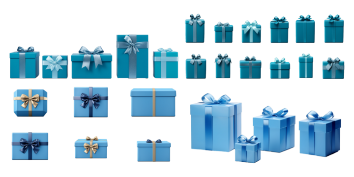 Collection of blue gift box isolated on a white background as transparent PNG - Powered by Adobe