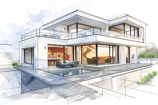Sketch drawing of a modern house.