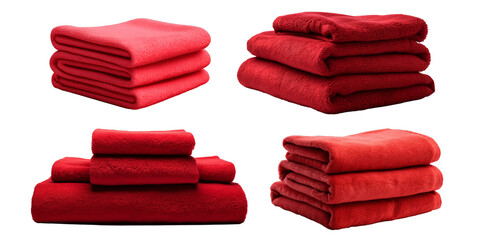 Collection of red towel inside isolated on a white background as transparent PNG