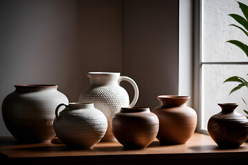 A small collection of pottery and ceramic items captured in various settings and lighting, showcasing their beauty and craftsmanship, cozy home decor to wellness vibes