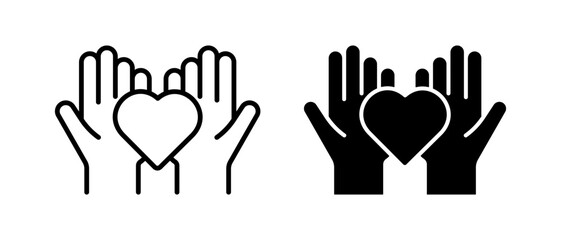 Volunteering icon vector set. Hand hold heart symbol