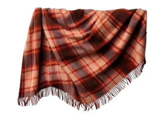 Hanging plaid blanket with fringe draped elegantly, cut out