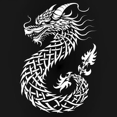 Dragon Tribal Tattoo Design isolated black background