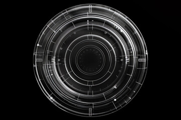 Techno circle, black background, AI generated