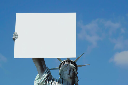 statue of liberty holding a blank sign, AI generated