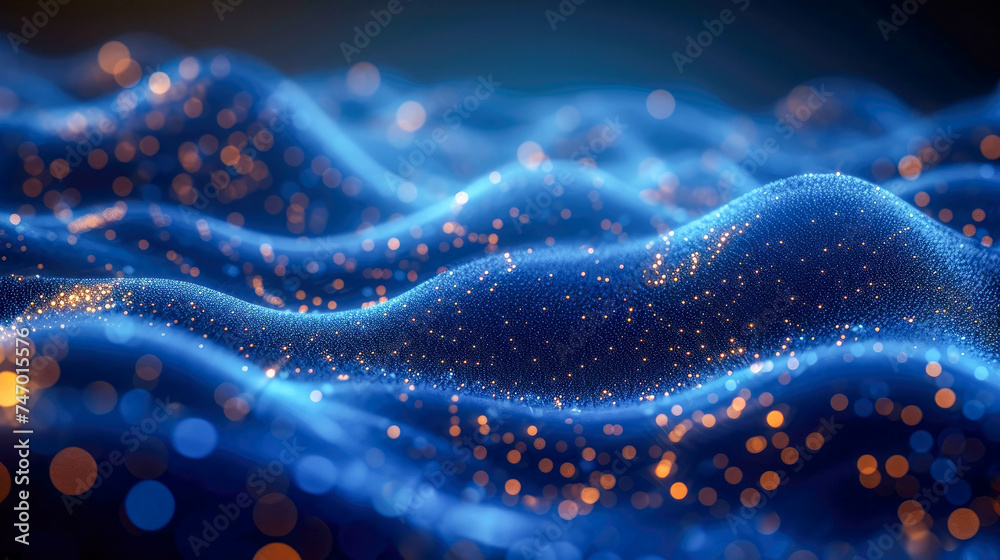 Poster abstract digital wave with glowing particles. futuristic shape with depth of field and bokeh
