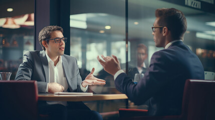 Two Businessmen Engaged in Serious Discussion - obrazy, fototapety, plakaty