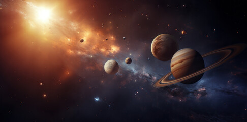Solar System Planets Aligned with Sun - obrazy, fototapety, plakaty
