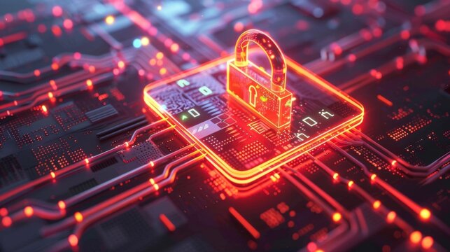 Close-up of a 3D firewall with network vulnerability and hacking elements, all in a bright, random setting