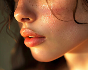 Soft, feminine close-up of a young lady, skin clean and fresh, highlighting tender self-care and grooming practices