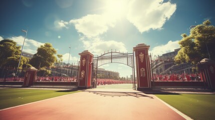 Grand Entrance of a Prestigious Tennis Court - obrazy, fototapety, plakaty