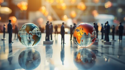 Global Business Meeting with Earth Spheres - obrazy, fototapety, plakaty