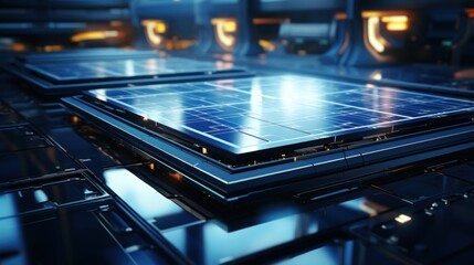 Fototapeta premium Futuristic Solar Panels on a High-Tech Facility