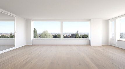 Empty Modern Apartment with Large Windows and Hardwood Floors