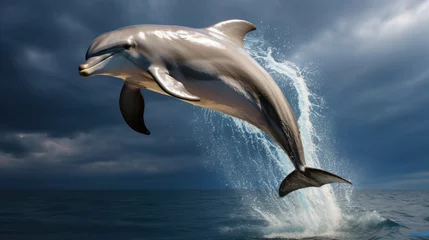 Foto op Canvas Dolphin Energetically Leaping from Ocean Waves © Polypicsell