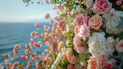 The decoration of several flowers displayed at a wedding venue looks beautiful, generative ai, generaive, ai - obrazy, fototapety, plakaty