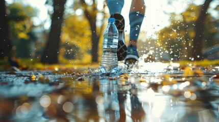 a bottle of drinking water to keep the body from becoming dehydrated. running sport