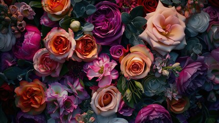 wedding flower backdrop background, colorful background, fresh rose, bunch of flower, generative ai