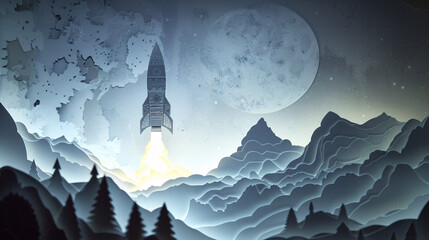 Rocket Launching from a Paper Landscape.