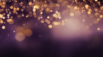 New year celebration with gold and violet fireworks and bokeh effect. Abstract holiday background...