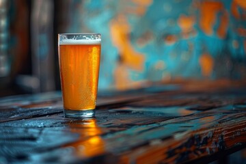 Glass of beer on wooden table, copy space, banner - obrazy, fototapety, plakaty