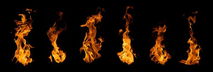 The set of fire and burning flame isolated on dark background for graphic design