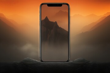 Misty mountains at sunset: High definition Phone wallpaper with warm orange and yellow tones