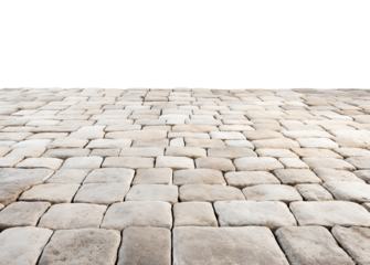Perspective of neatly arranged paving stone blocks forming a pavement, cut out