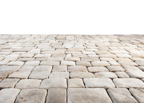 Perspective of neatly arranged paving stone blocks forming a pavement, cut out