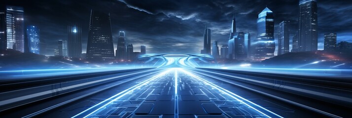 Futuristic cityscapes. vibrant skyscrapers illuminate ultra-modern urban landscape