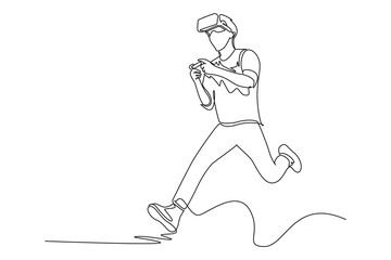 One continuous line drawing of virtual game concept. Doodle vector illustration in simple linear style.