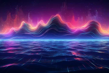 Foto op Plexiglas Fantastic quantum interference pattern of ocean waves: a vivid and colorful 3d illustration © Ameer