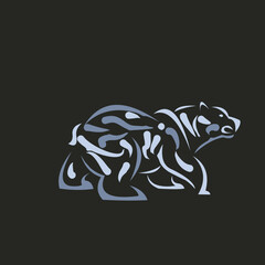 vector silhouette bear isolated on black background
