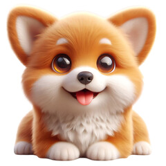 Obraz premium A photo realistically of A realistic and cinematic image kawaii fluffy cartoon orange corgi puppy with dot eyes, smiling face In 8k resolution, very detailed, isolated on a white background realistica