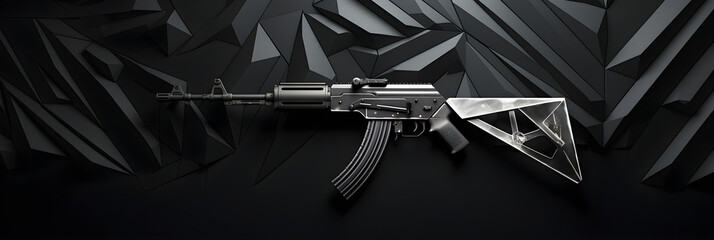 Striking Monochrome Wallpaper Featuring Highly Detailed Illustration of Iconic AK-47 Assault Rifle against Dramatic Grey Backdrop - obrazy, fototapety, plakaty