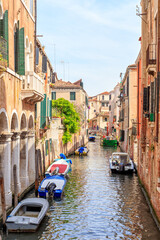 Venice, Italy - July 16, 2019: canal in the historical part of Venice. Channel rio di S. Zan Degola