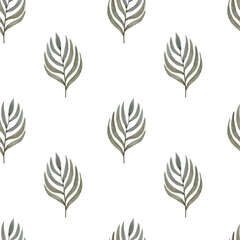 A pattern from an illustration of watercolor green twigs with leaves. It was drawn by hand.