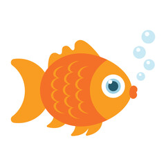 Cute goldfish on white background illustration.
