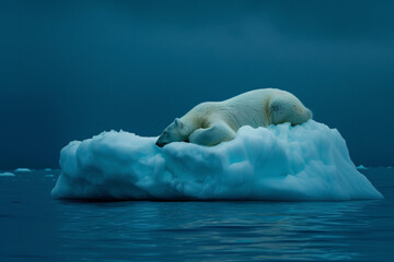 Obraz premium Resting Polar Bear on Melting Ice Floe