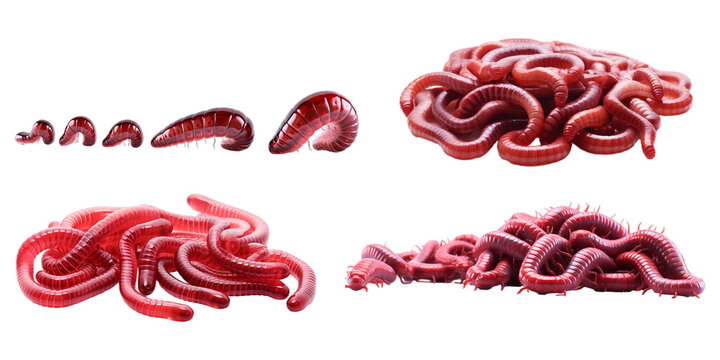 red worms in different stages, white background clip art preview